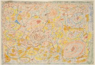 Augustin Lesage, Sans titre, 1912, dessin à la craie grasse et crayon de couleur sur papier, 36 x 51,8 cm N° INV 2000.5.1 © LaM Lille Métropole Musée d’art moderne, d’art contemporain et d’art brut de la Métropole Européenne de Lille – Crédit photographique Nicolas Dewitte / LaM